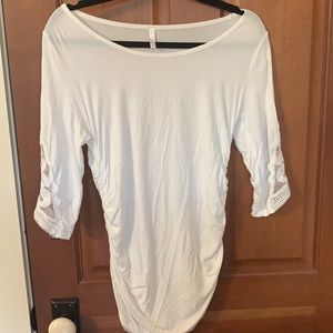 PinkBlush Fitted White Maternity Tope with Lace Sleeves